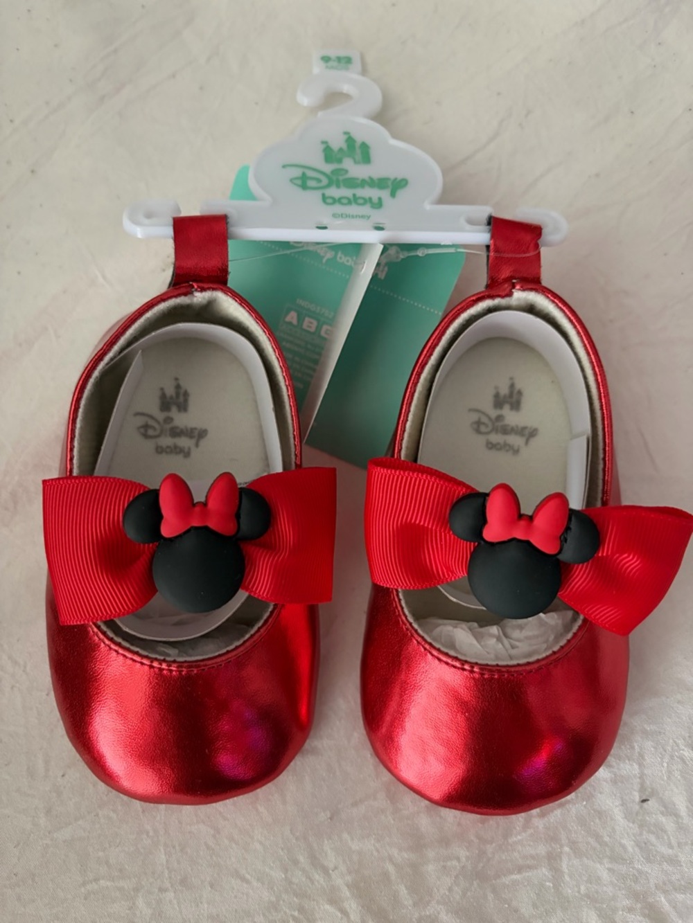 Disney Metallic Red Minnie Bow Baby Shoes